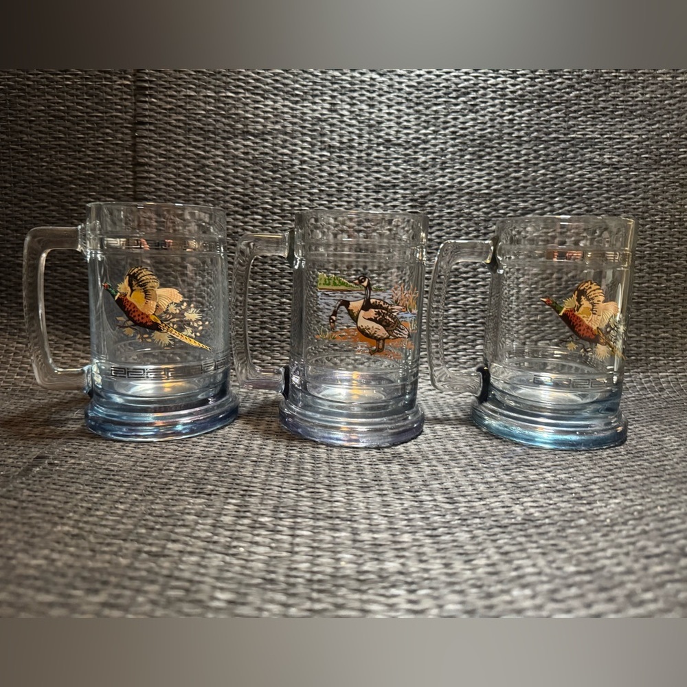 Vintage Canadian Geese Gamebird Heavy Glass Mug set of 3